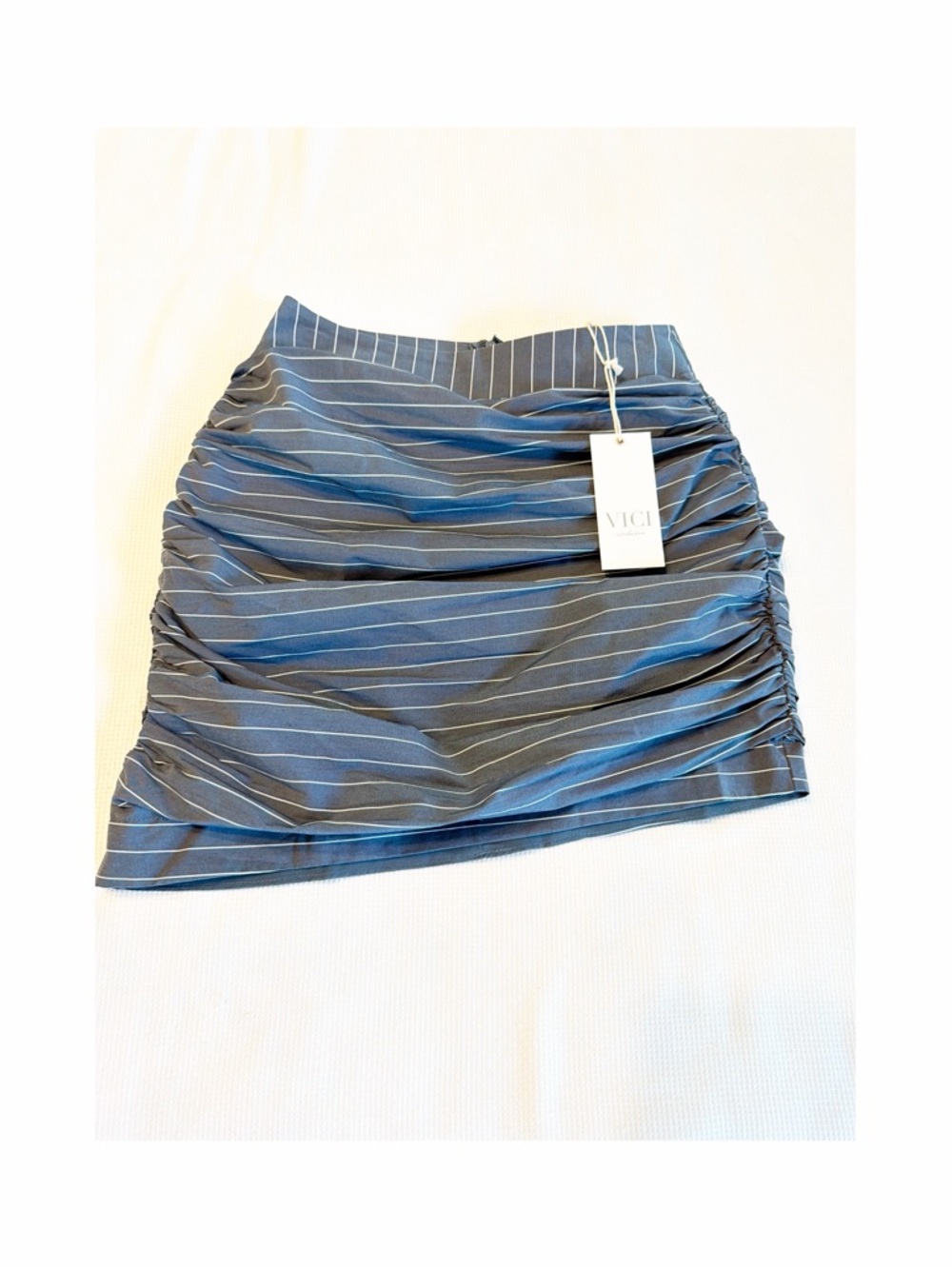 VICI Pinstripe Asymmetrical Ruched Mini Skirt Size Extra Small NWT